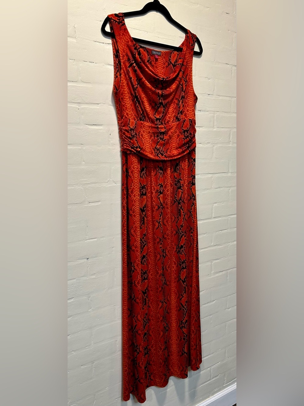 Vince Camuto Orange Snake Print Maxi Dress Cowl Neck Sleeveless Stretch Size M - Picture 4 of 8